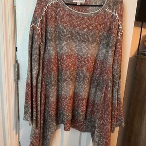 Knox Rose Marled Rust and Gray Knit Long Sleeve Top